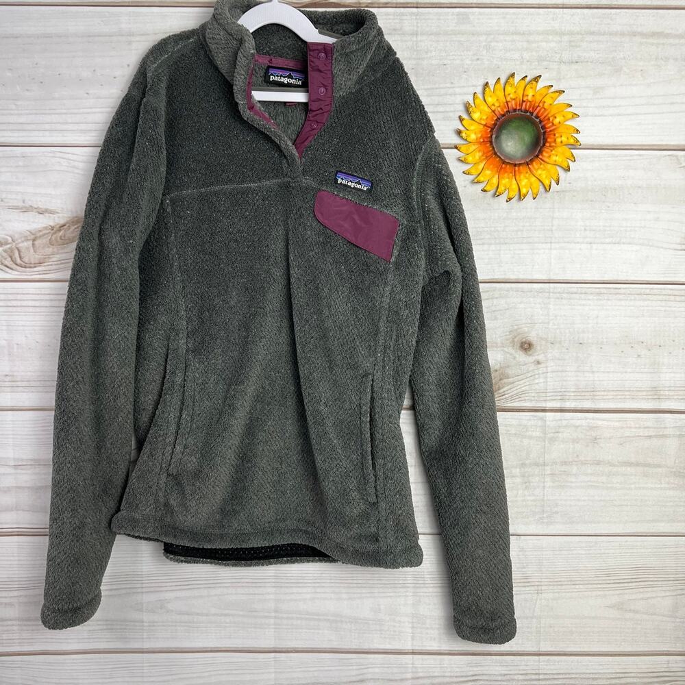Patagonia Womens Gray Purple Snap Fleece Pullover Jacket Medium